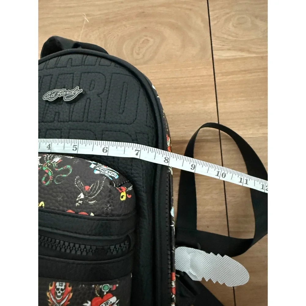 Ed Hardy Black Multi Tattoo Print Sling Bag Backpack Crossbody New NWT